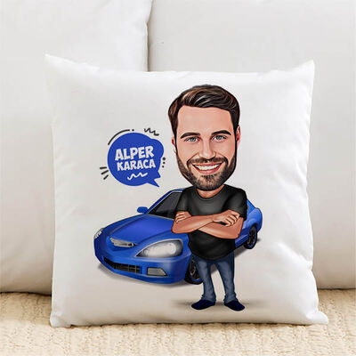 Spor Araba Aşığı Erkek Karikatürlü Yastık - 2