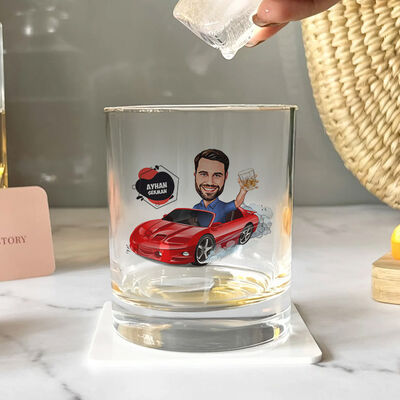 Spor Arabalı Erkek Karikatürlü Viski Bardağı - 2