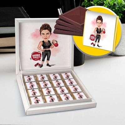 Spor Yapan Kadın Karikatürlü Çikolata Kutusu - 1