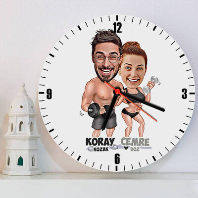 Sporcu Çiftler Karikatürlü Duvar Saati - 1