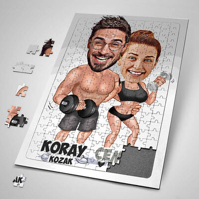 Sporcu Çiftler Karikatürlü Puzzle - 1