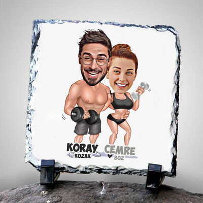 Sporcu Çiftler Karikatürlü Taş Baskı - 1