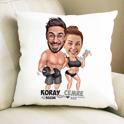 Sporcu Çiftler Karikatürlü Yastık - 1