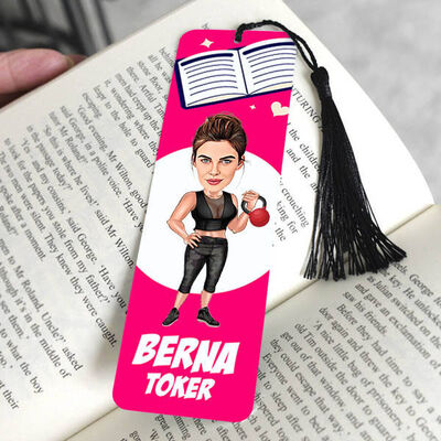 Sporcu Kadın Karikatürlü Püsküllü Kitap Ayracı - 1