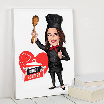 Süper Aşçı Kadın Karikatürlü Kanvas Tablo - 1