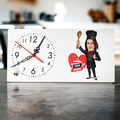 Süper Aşçı Kadın Karikatürlü Masa Saati - 1