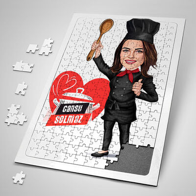 Süper Aşçı Kadın Karikatürlü Puzzle - 1