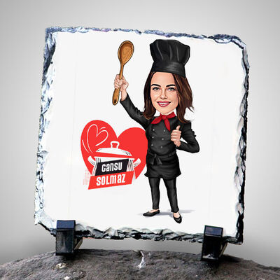 Süper Aşçı Kadın Karikatürlü Taş Blok - 1