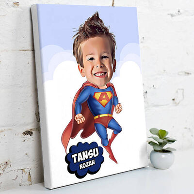 Süper Çocuk Karikatürlü Kanvas Tablo - 1