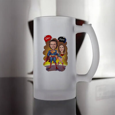 Süper Güçlü Kahraman Aşıklar Karikatürlü Bira Bardağı - 4