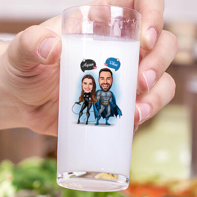 Süper Kahraman Aşıklar Karikatürlü İkili Rakı Bardağı Seti - 3