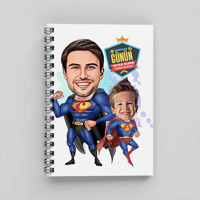 Süper Kahraman Baba ve Oğlu Karikatürlü Defter - 1