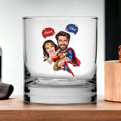 Süper Kahraman Çiftler Karikatürlü Viski Kadehi - 3