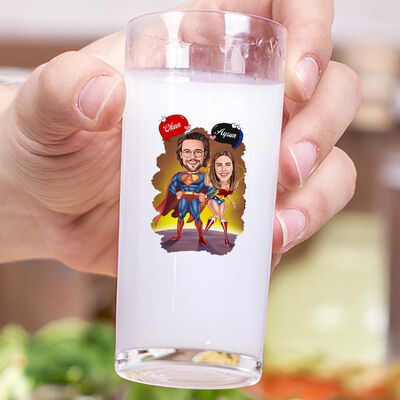 Süper Kahraman Çiftleri Karikatürlü İkili Rakı Bardağı Seti - 3