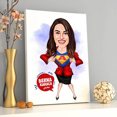 Süper Kahraman Kadın Karikatürlü Kanvas Tablo - 1