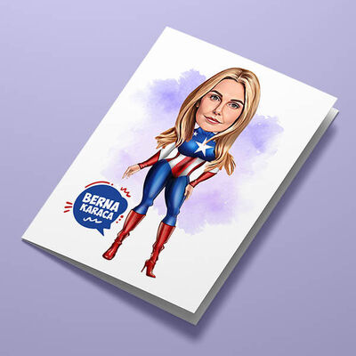 Süper Kahraman Kadın Karikatürlü Tebrik Kartı - 1