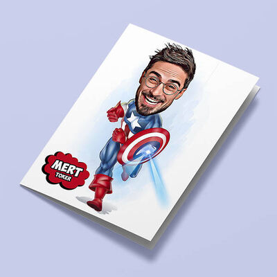Süper Kahraman Karakteri Karikatürlü Tebrik Kartı - 1
