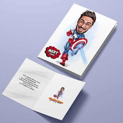 Süper Kahraman Karakteri Karikatürlü Tebrik Kartı - 4