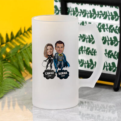 Süper Kahraman Sevgililer Karikatürlü Bira Bardağı - 2