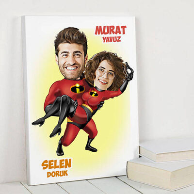 Süper Kahraman Sevgililer Karikatürlü Kanvas - 1