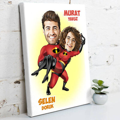 Süper Kahraman Sevgililer Karikatürlü Kanvas - 2