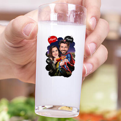 Süper Kahramanların Aşkı Karikatürlü İkili Rakı Bardağı Seti - 3