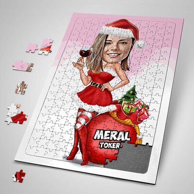 Süper Noel Kız Karikatürlü Puzzle - 1