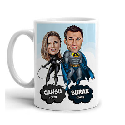 Süper Sevgililer Karikatürlü Kupa Bardak - 1