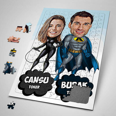 Süper Sevgililer Karikatürlü Puzzle - 1