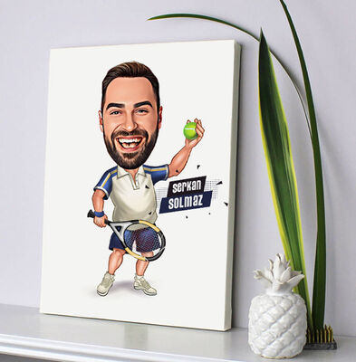 Süper Tenisçi Erkek Karikatürlü Kanvas Tablo - 1