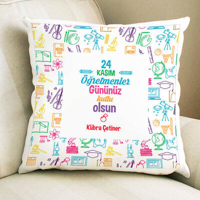 Süslü Öğretmenler Gününe Özel Kare Yastık - 1