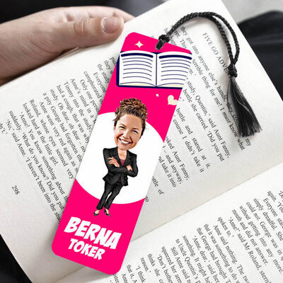 Takım Elbiseli Kadın Karikatürlü Püsküllü Kitap Ayracı - 1