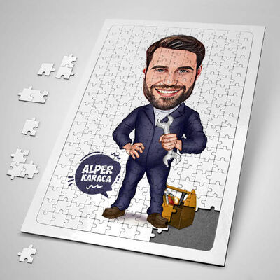 Tamir İşleri Seven Erkek Karikatürlü Puzzle - 1