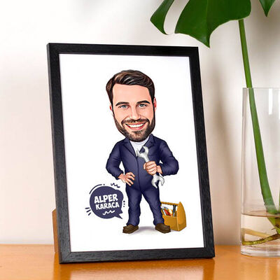 Tamir İşleri Seven Erkek Karikatürlü Resim Çerçevesi - 1