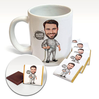 Tamirci Adam Karikatürlü Kupa ve Çikolata - 1
