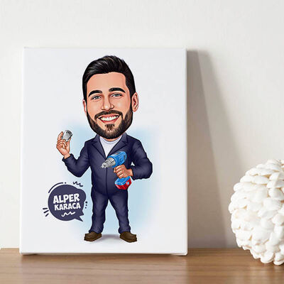 Tamirci Erkek Karikatürlü Kanvas Tablo - 1