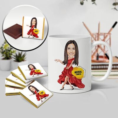 Tango Yapan Kadın Karikatürlü Kupa ve Çikolata - 1