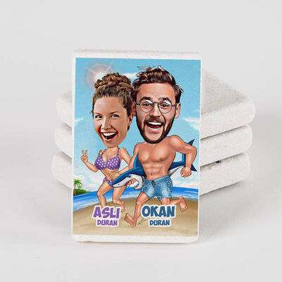 Tatil Keyfi Karikatürlü Taş Buzdolabı Magneti - 1
