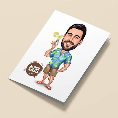 Tatil Keyfi Yapan Erkek Karikatürlü Tebrik Kartı - 1