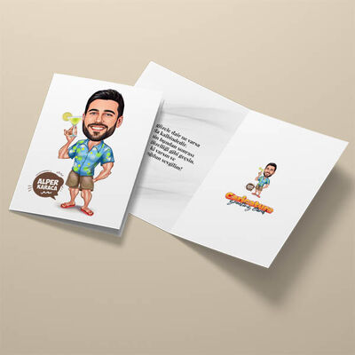 Tatil Keyfi Yapan Erkek Karikatürlü Tebrik Kartı - 3