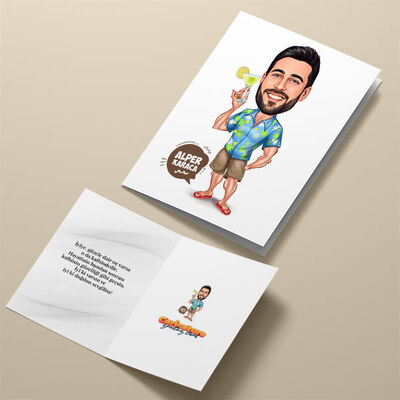 Tatil Keyfi Yapan Erkek Karikatürlü Tebrik Kartı - 4
