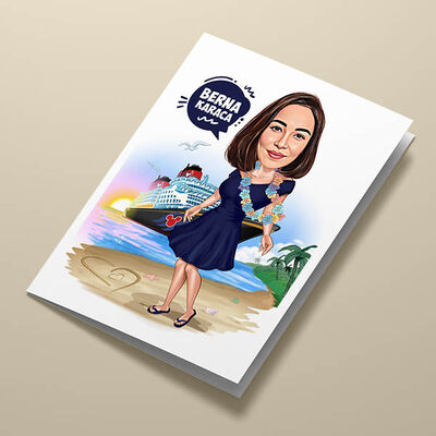 Tatil Kız Karikatürlü Tebrik Kartı - 2