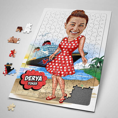 Tatil Kızı Karikatürlü Puzzle - 1