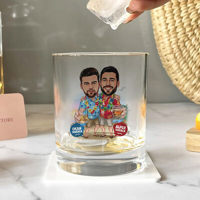 Tatildeki Dostlar Karikatürlü Viski Bardağı - 2