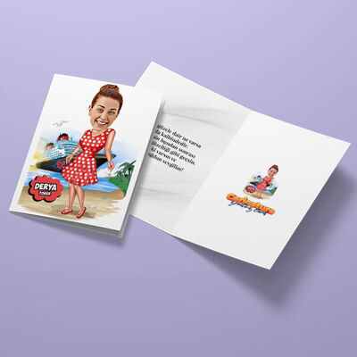 Tatildeki Kadın Karikatürlü Tebrik Kartı - 3