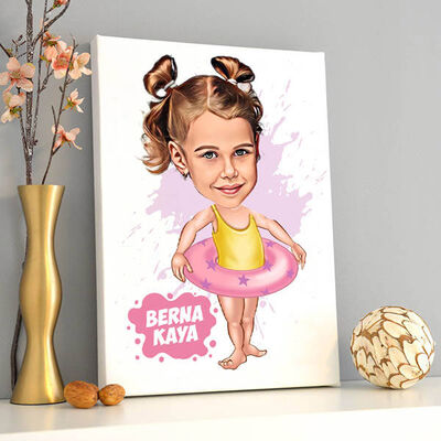 Tatildeki Kız Karikatürlü Kanvas Tablo - 1