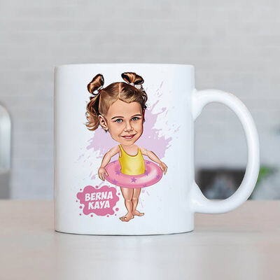 Tatildeki Kız Karikatürlü Kupa Bardak - 1