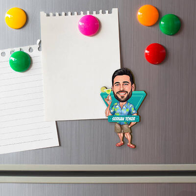 Tatildeki Yakışıklı Erkek Karikatürlü Buzdolabı Magneti - 1