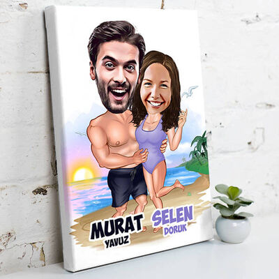 Tatildeyiz Karikatürlü Kanvas Tablo - 1