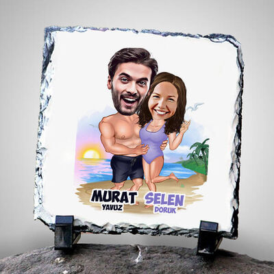 Tatildeyiz Karikatürlü Taş Baskı - 1